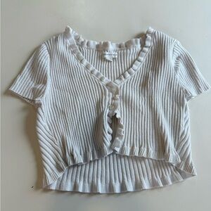 White Ribbed Button-Up Crop Top